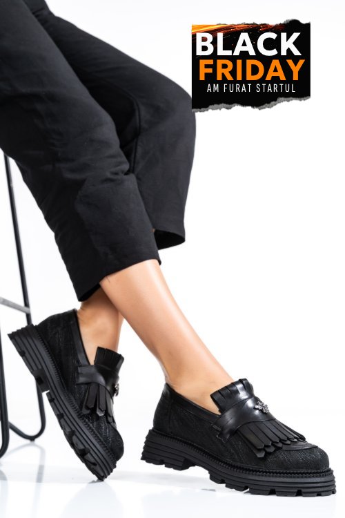 Mocasini dama piele naturala negri 3s7795