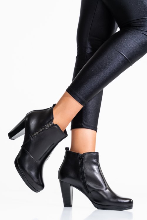 Botine dama piele naturala negre toc mic 5s77748