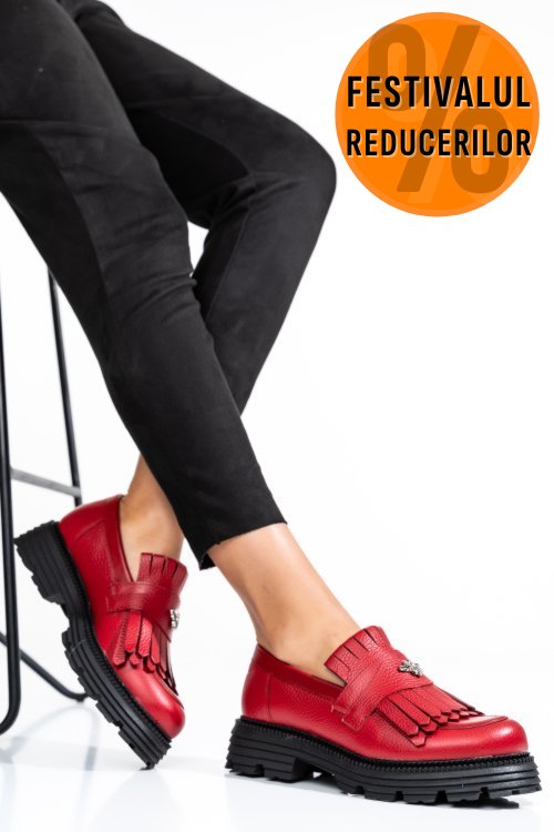 Mocasini dama piele naturala rosii 3s7795