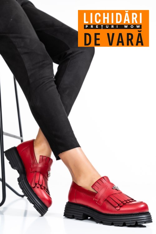 Mocasini dama piele naturala rosii 3s7795