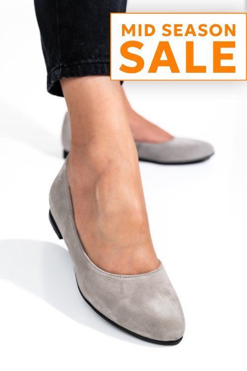 Balerini gri piele naturala intoarsa 4s7750b