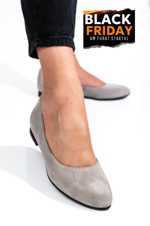 Balerini gri piele naturala intoarsa 4s7750b