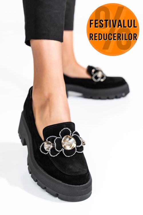 Mocasini negri piele naturala intoarsa 2s7723