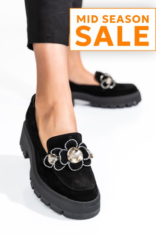 Mocasini negri piele naturala intoarsa 2s7723