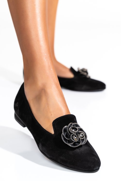 Pantofi negri piele naturala intoarsa 2s7757br