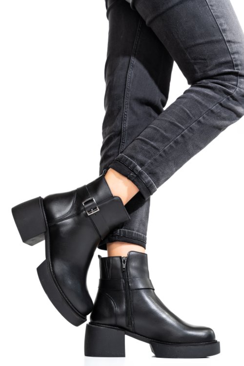 Ghete dama piele naturala negre cu toc mic 3s7794