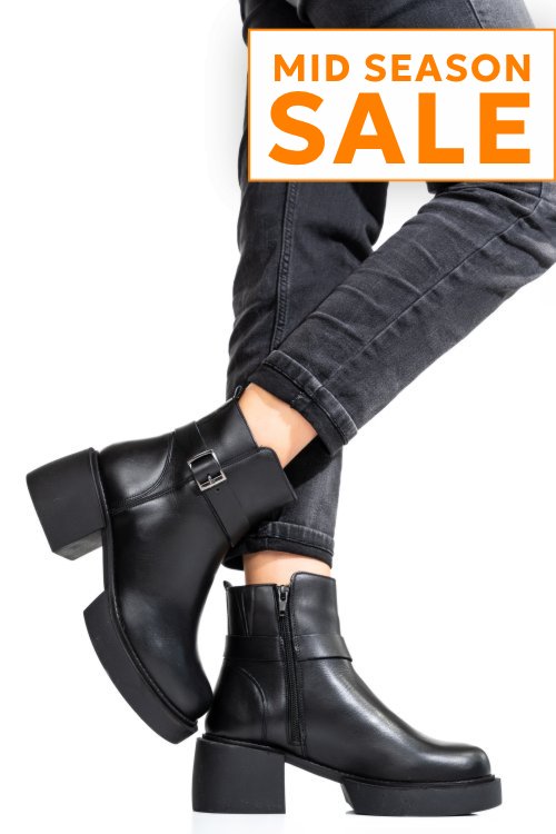 Ghete dama piele naturala negre cu toc mic 3s7794