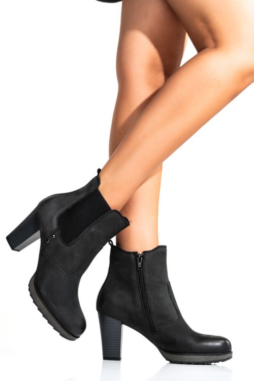 Botine dama piele naturala negre cu toc 2s77854