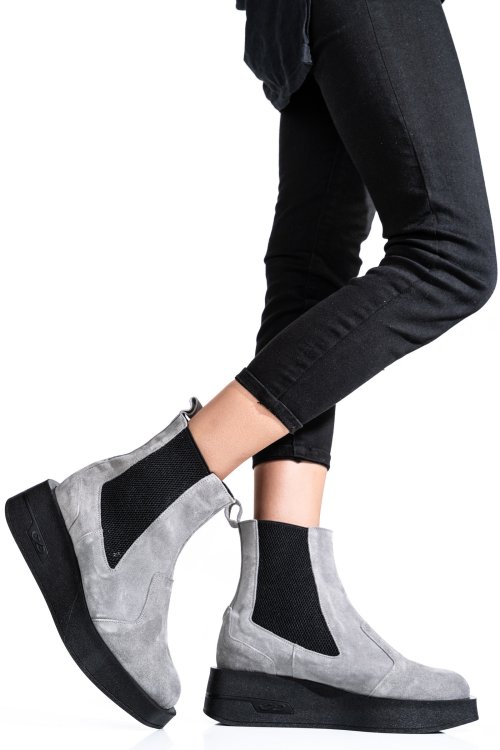 Ghete dama imblanite piele naturala intoarsa gri 2s7700
