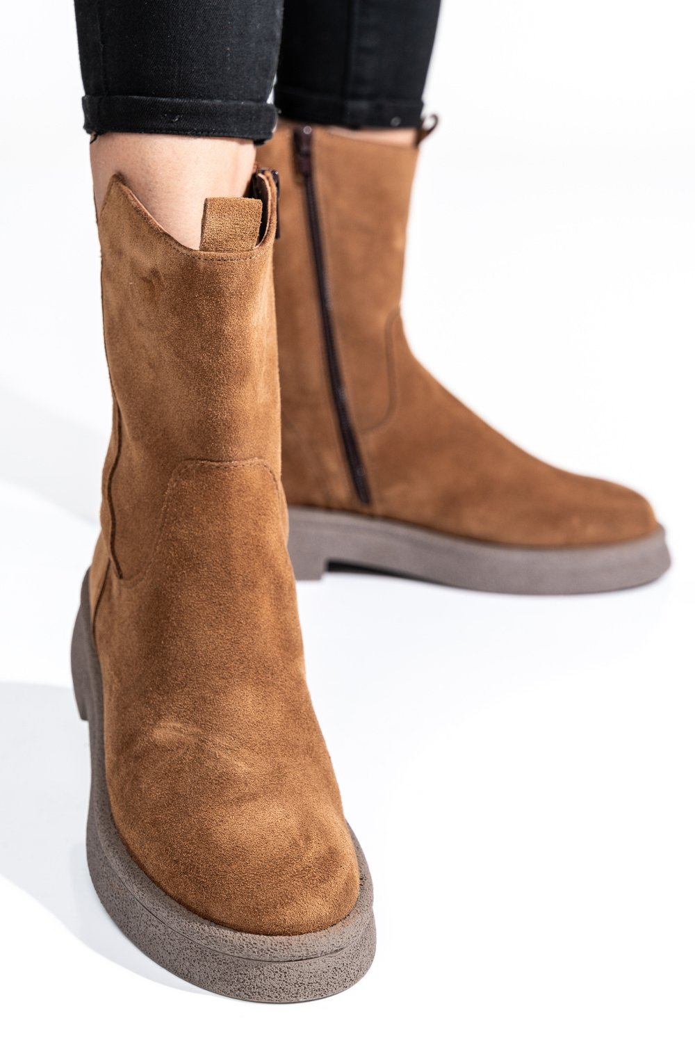 GHETE DAMA IMBLANITE PIELE NATURALA INTOARSA CAMEL 2S7732-051SP
