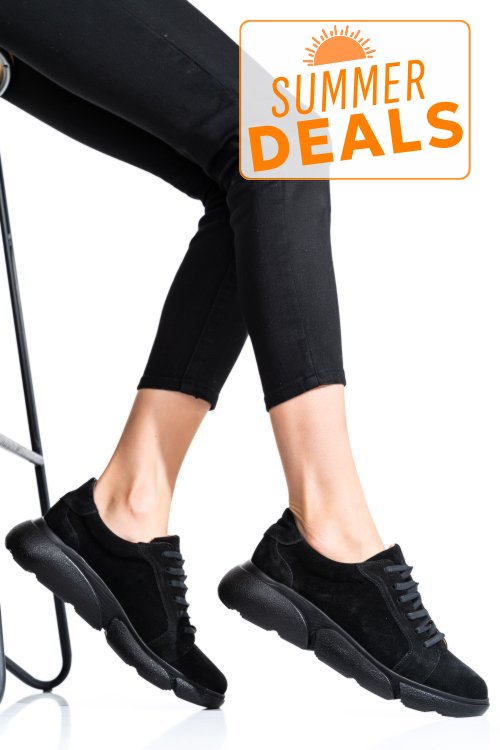 Pantofi sport negri piele naturala intoarsa 3s77011b