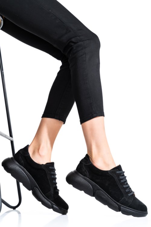 Pantofi sport negri piele naturala intoarsa 3s77011b