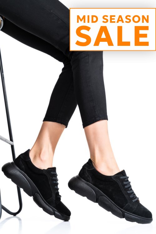 Pantofi sport negri piele naturala intoarsa 3s77011b