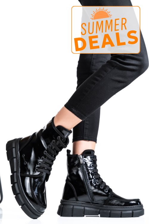 Ghete dama piele naturala lacuita negre 2s7702
