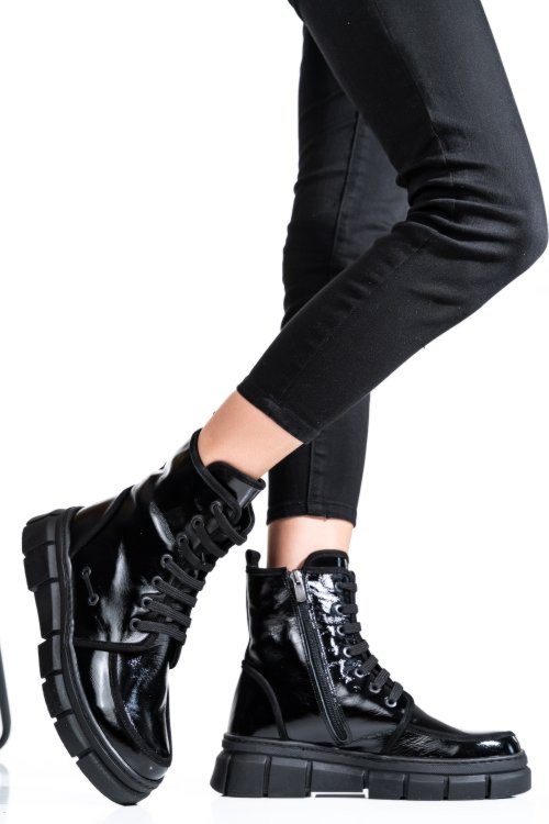 Ghete dama piele naturala lacuita negre 2s7702
