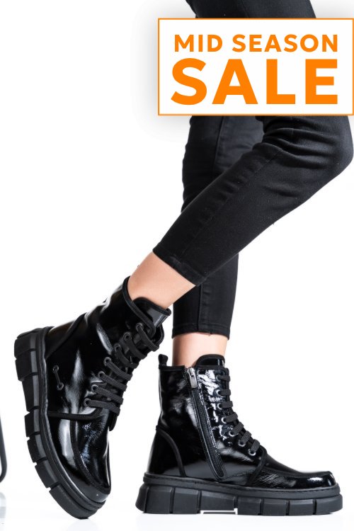 Ghete dama piele naturala lacuita negre 2s7702