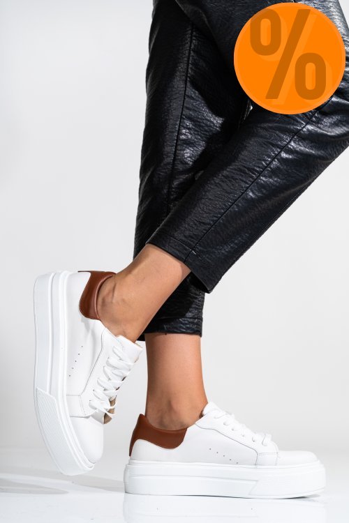 Pantofi sport dama piele naturala alb maro 3s77001