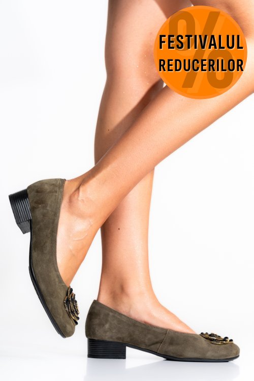 Pantofi olive piele naturala intoarsa 2s7756br