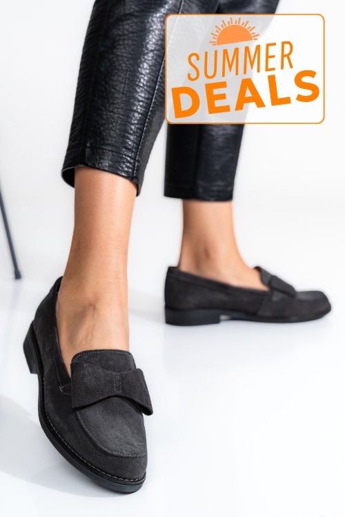 Mocasini gri inchis piele naturala intoarsa 2s77110