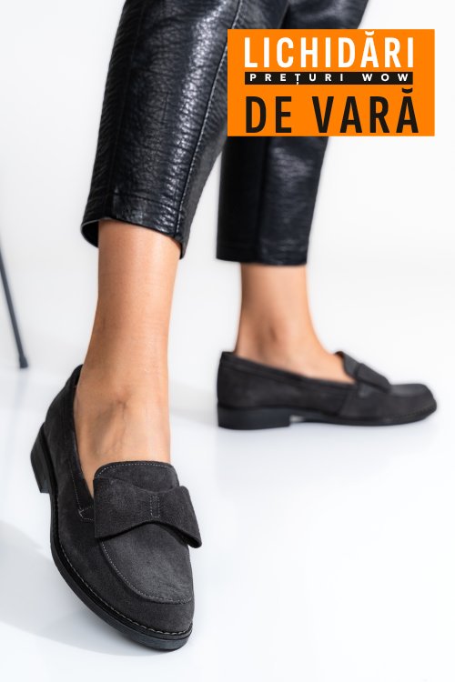 Mocasini gri inchis piele naturala intoarsa 2s77110