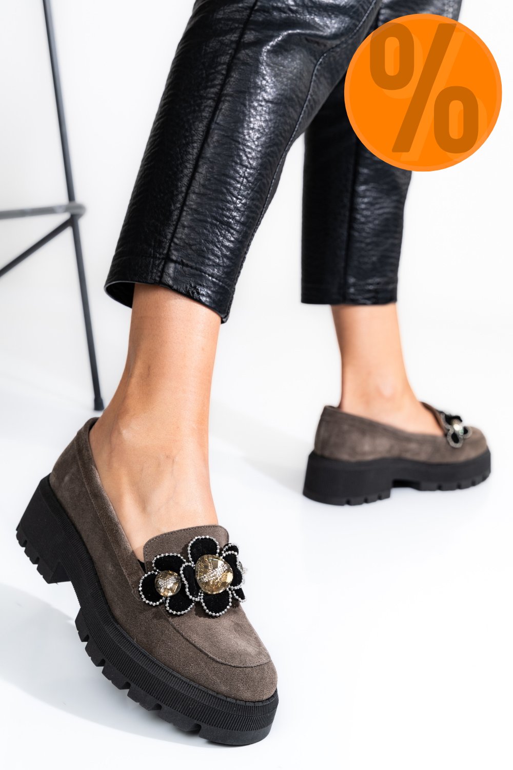 MOCASINI GRI INCHIS PIELE NATURALA INTOARSA 2S7723