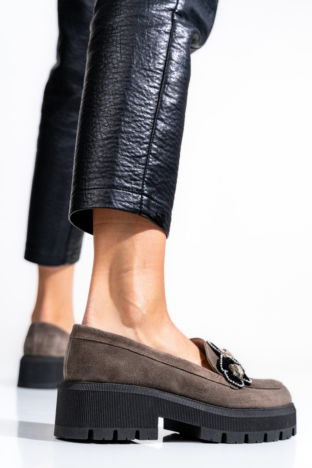MOCASINI GRI INCHIS PIELE NATURALA INTOARSA 2S7723