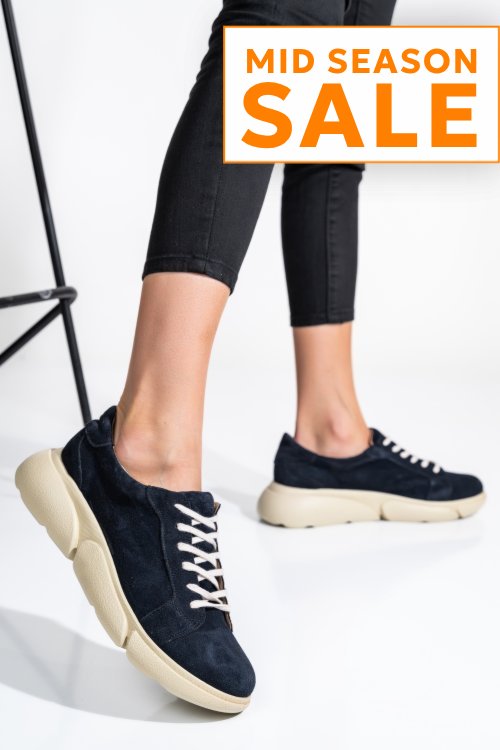 Pantofi sport bleumarin bej piele naturala intoarsa 3s77011b