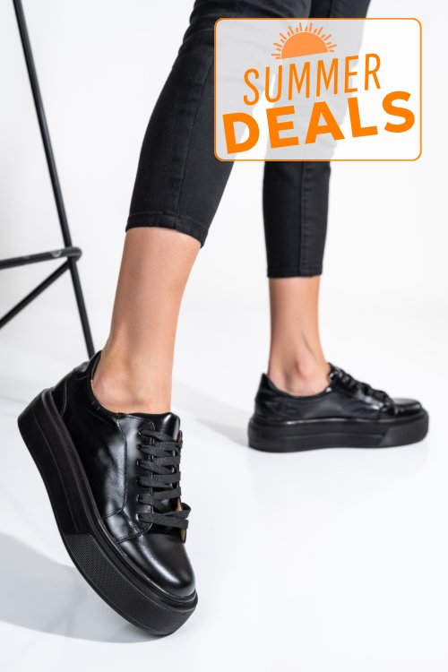 Pantofi sport full black piele naturala 3s77000
