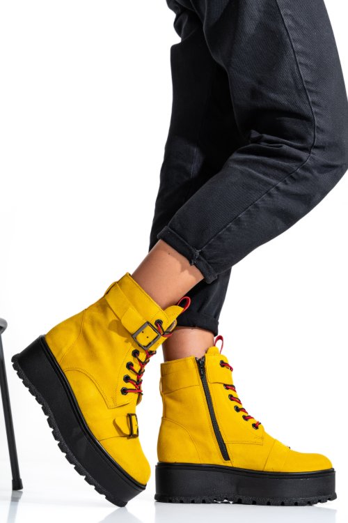 Ghete dama imblanite piele naturala intoarsa galbene 3s7700