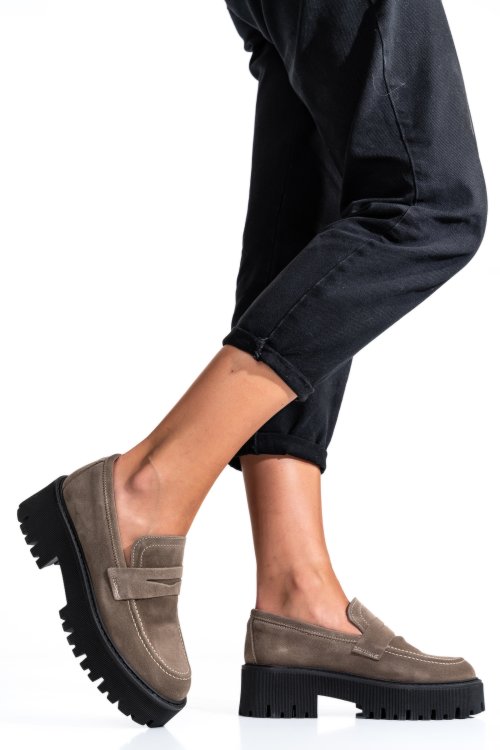 Mocasini taupe piele naturla aintoarsa 0s7750