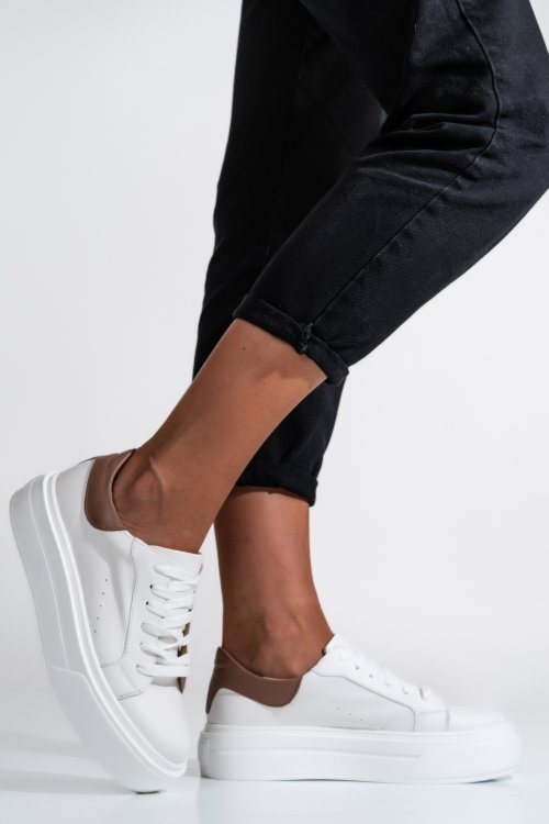 Pantofi sport dama piele naturala alb maro 3s77001b