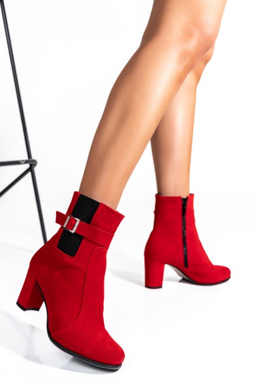 Botine dama piele naturala intoarsa rosii 7s7770