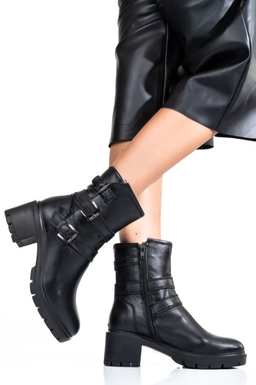 Ghete dama piele naturala negre toc mic 7s77768