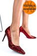 Pantofi dama guban piele naturala intoarsa negru rosu 1s77206
