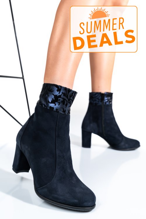 Botine dama piele naturala intoarsa bleumarin 7s7773