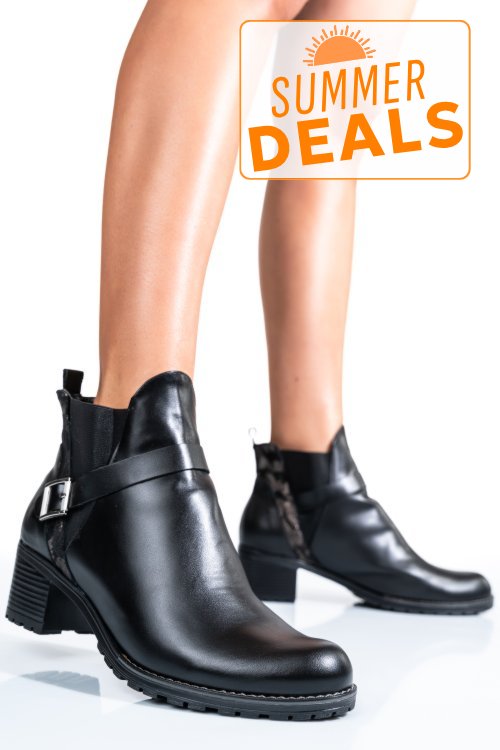 Botine femei piele naturala negru auriu 0s7763