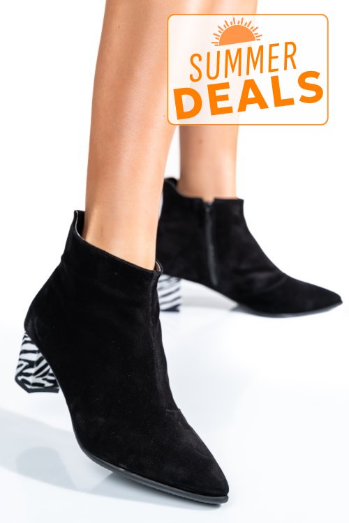 Botine dama piele naturala intoarsa negre 7s7723