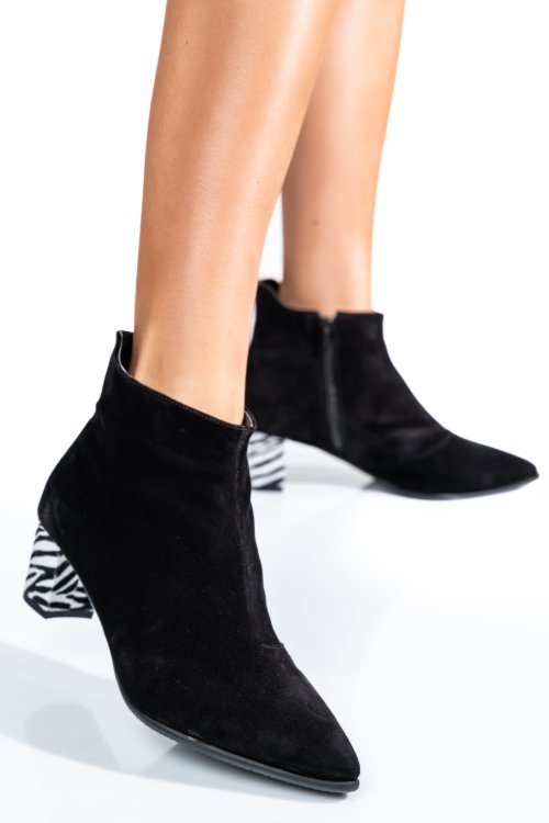 Botine dama piele naturala intoarsa negre 7s7723