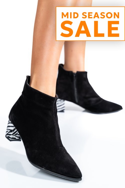 Botine dama piele naturala intoarsa negre 7s7723