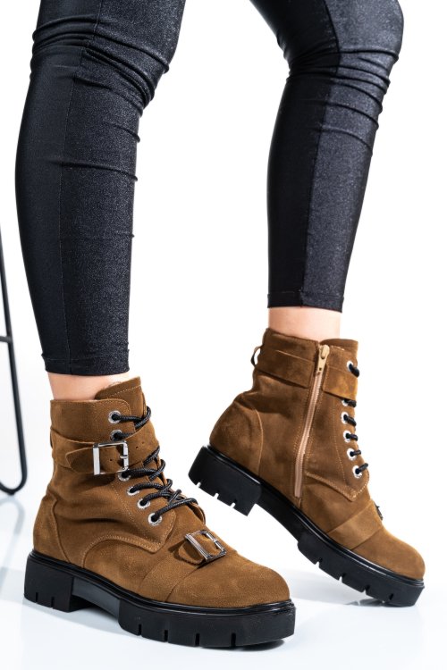 Ghete dama piele naturala intoarsa maro 3s7701