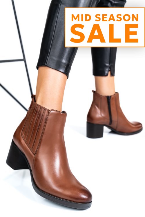 Botine dama piele naturala maro toc mic ws77h-114h54