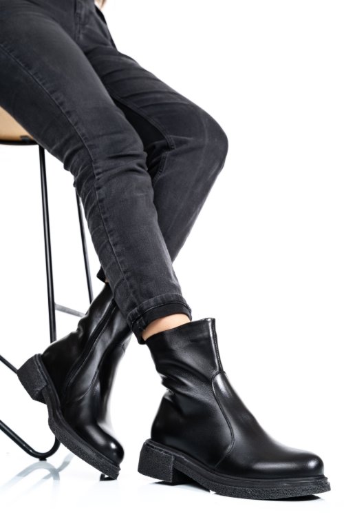 Ghete dama imblanite piele naturala black 4s7724