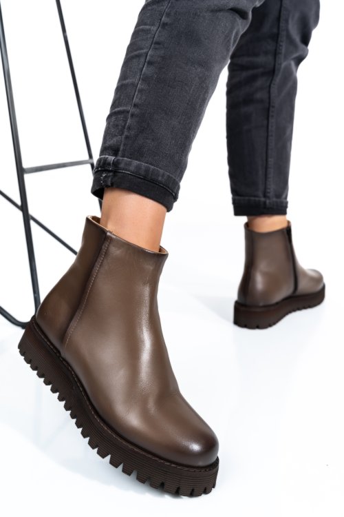 Ghete dama imblanite piele naturala maro 3s77258