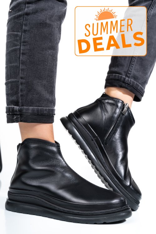 Ghete dama imblanite piele naturala negre 4s7720