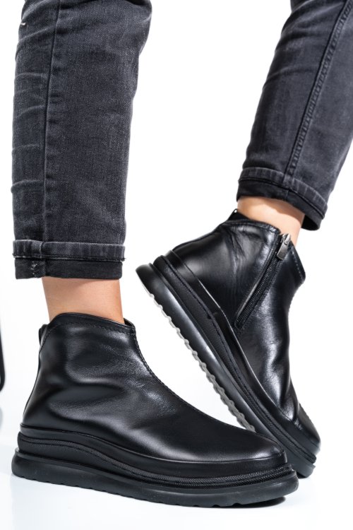 Ghete dama imblanite piele naturala negre 4s7720