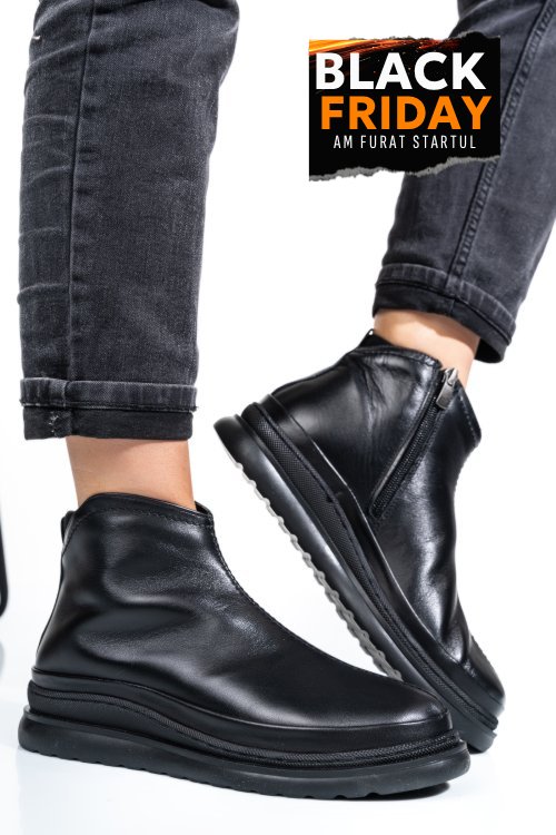 Ghete dama imblanite piele naturala negre 4s7720