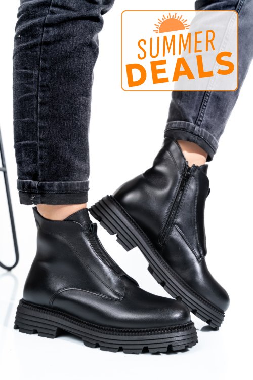 Ghete dama imblanite piele naturala negre 4s7723