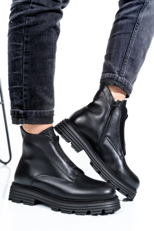 Ghete dama imblanite piele naturala negre 4s7723