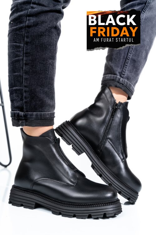 Ghete dama imblanite piele naturala negre 4s7723