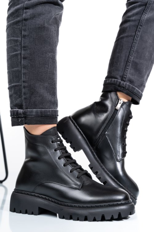 Ghete dama imblanite piele naturala negre 4s7722